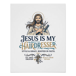 Póster Camiseta de Cabeleireiro Salão de Beleza Jesus Ins