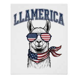 Póster Camiseta de Gravura Vintage Llama Patriótica Llame