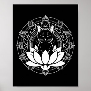 Poster Camiseta de Ioga Gato Flor de Lótus Meditação Cons