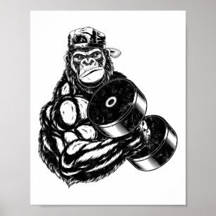 Poster Camiseta de musculação para gorila academia levant
