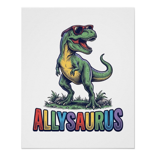 Póster Camiseta de óculos de sol de dinossauro retrô Ally (Frente)