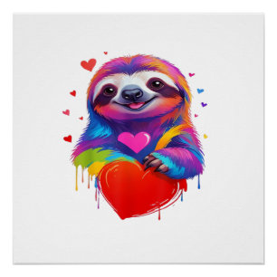 Póster Camiseta de Preguiça Colorida - Coração de Preguiç