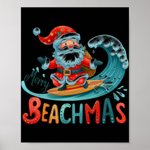 Poster Camiseta Design Retro de Natal Surfista Papai Noel