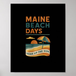 Poster Camiseta Dias de Praia Maine Oceano Pôr do Sol Rel