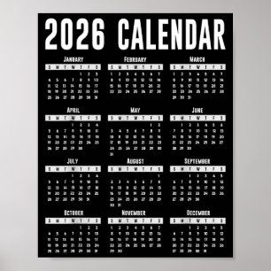 Poster Camiseta do Calendário 2026 26 Calendário 2026 