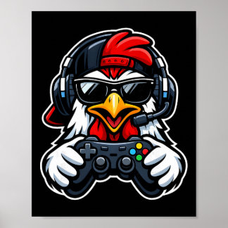 Poster Camiseta engraçada de frango jogador fone de ouvid