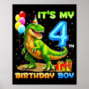 Poster camiseta engraçada de t-rex para meninos de 4 anos