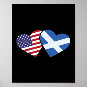 Poster Camiseta Escócia Bandeira EUA Coração Escocês Amer