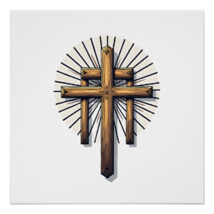 Póster Camiseta Fé com Três Cruzes Gravura Vintage (1)
