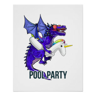 Póster Camiseta Flutuante de Dragão Unicórnio Festa na Pi