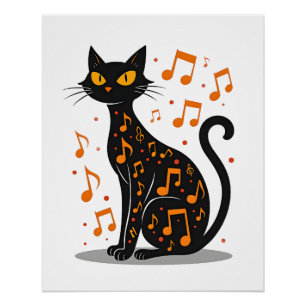 Póster Camiseta Gato Nota Musical Halloween Nota Musical