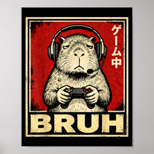 Poster Camiseta Gráfica Engraçada de Capivara Gamer Bruh