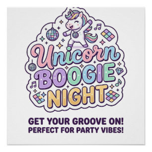 Póster Camiseta Gráfica Unicórnio Boogie Night Tipografia