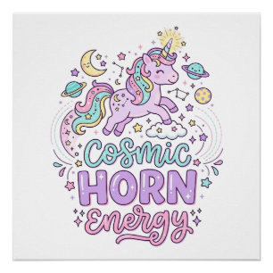Póster Camiseta Gráfica Unicórnio Chifre Cósmico Energia