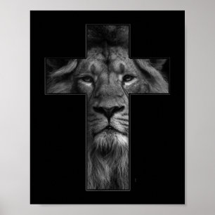 Poster Camiseta Jesus Cruzando Com Rosto Leão, Fé Em Deus