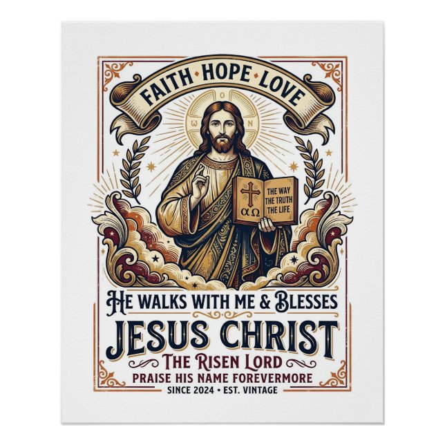 Póster Camiseta Jesus Surfando Fé Inspiradora (Frente)
