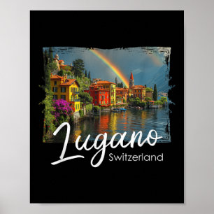 Poster Camiseta Lugano Vintage Suíça Alpes Caminhada Lago