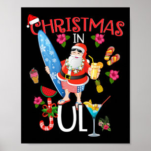 Poster Camiseta Natal Em Julho Fun Santa Verão Praia