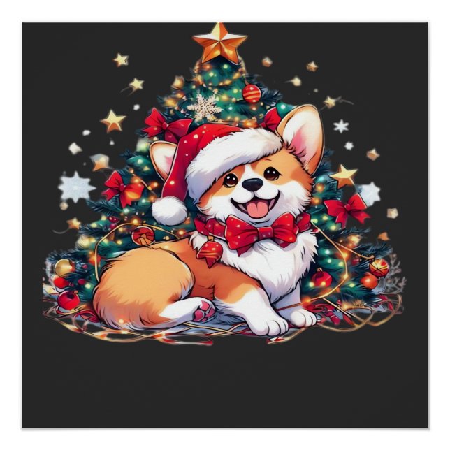 Póster Camiseta Oversized Árvore de Natal Corgi (Frente)