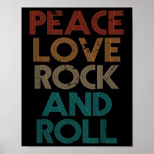Poster Camiseta Paz Amor Rock N Roll Vintage Banda Rock C