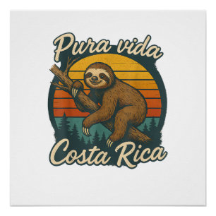 Póster Camiseta Pura Vida Costa Rica Preguiça Pôr do Sol