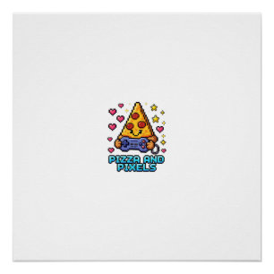 Póster Camiseta Retro Gamer Pizza And Pixels — 8-Bit