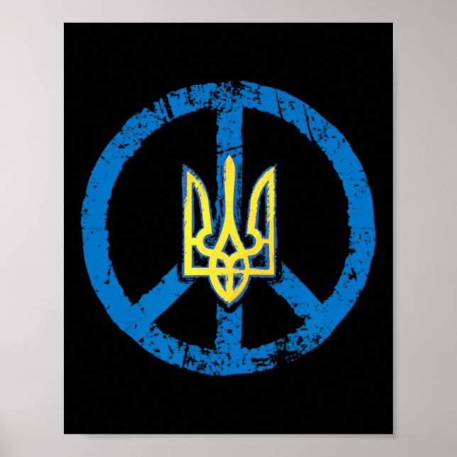 Poster Camiseta Sinal de Paz Ucrânia Ucraniano Tryzub  (Frente)