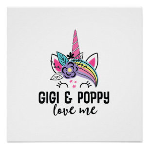 Póster Camiseta Unicórnio Eu Amo Meus Gigi e Poppy Infant