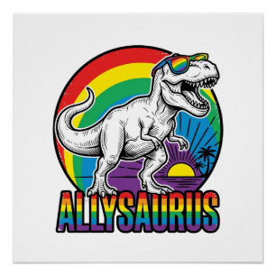 Póster Camiseta Vintage de Dinossauro Arco-íris Allysauru