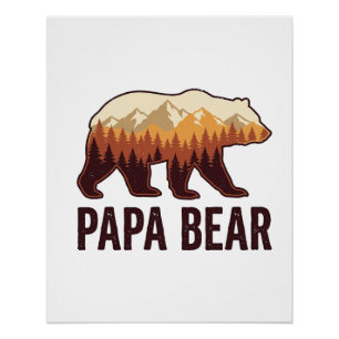 Póster Camiseta Vintage Floresta Silhueta Urso Papai Urso