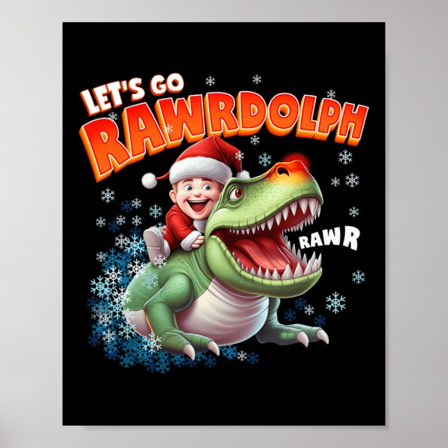 Poster Camisetas de Natal T-rex Merry Rexmas Rawrdolph Pa (Frente)