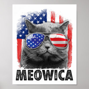Poster Camisetas do 4 de Julho para Gatos Meowica Merica