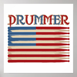 Poster Camisetas e presentes do baterista da bandeira dos