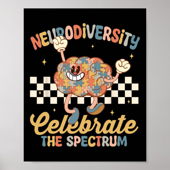 Poster Camisetas Retro Neurodiversidade Autismo Espectro  (Frente)