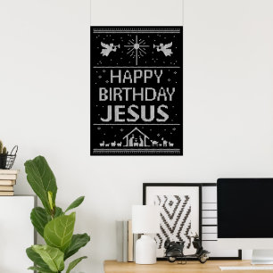 Póster Camisola do Natal de Jesus do feliz aniversario