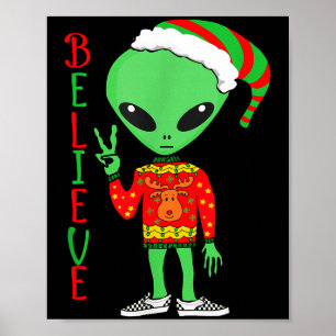 Poster Camisola Feia de Natal Alienígena Divertida Eu Acr