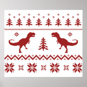 Póster Camisola feia do Natal do dinossauro de T-Rex