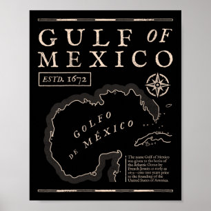 Poster Camisola feminina Golfo do México 1672 Mapa Histór