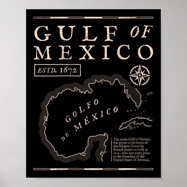 Poster Camisola feminina Golfo do México 1672 Mapa Histór (Frente)