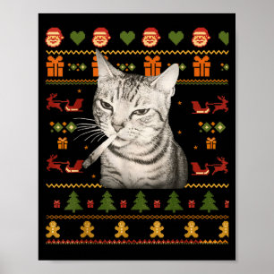 Poster Camisolas Feias de Natal para Meme de Gato Fumante