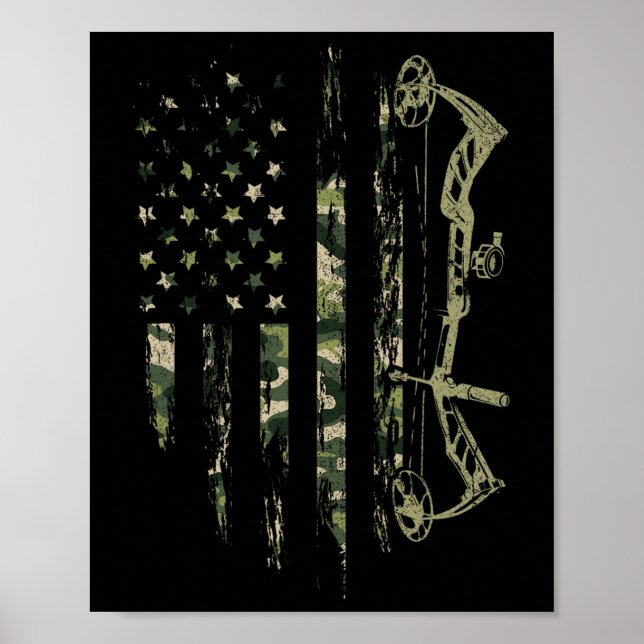 Poster Camo American Flag Bowhuning Arco Archery Deer Hun (Frente)