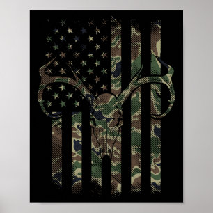 Poster Camo American Flag Deer Skull Elk, Caça A Caça Nos