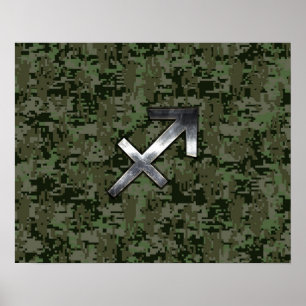 Poster Camo Digital Silver Sagittarius Zodiac Woodland