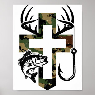 Poster Camo Fé Jovem Caça Pesca Gancho Cruz Cristo