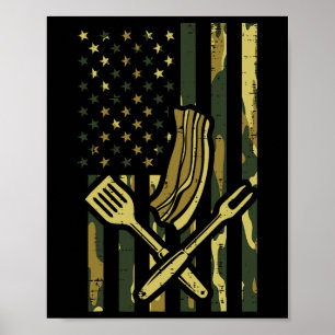 Poster Camo U Flag Meat Grill Byrbecue Patriot Men W
