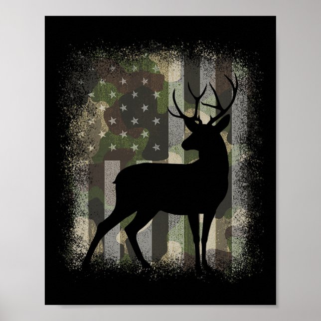 Poster Camo Us Flag Deer Elk Buck Caça Caça Caça Caça Caç (Frente)