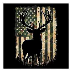 Póster Camo US Flag Deer Hunting Camoflage Hunter