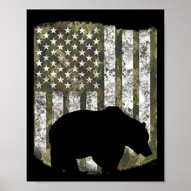 Poster Camo USA Flag Bear Grizzly Camoflage Hunter (Frente)