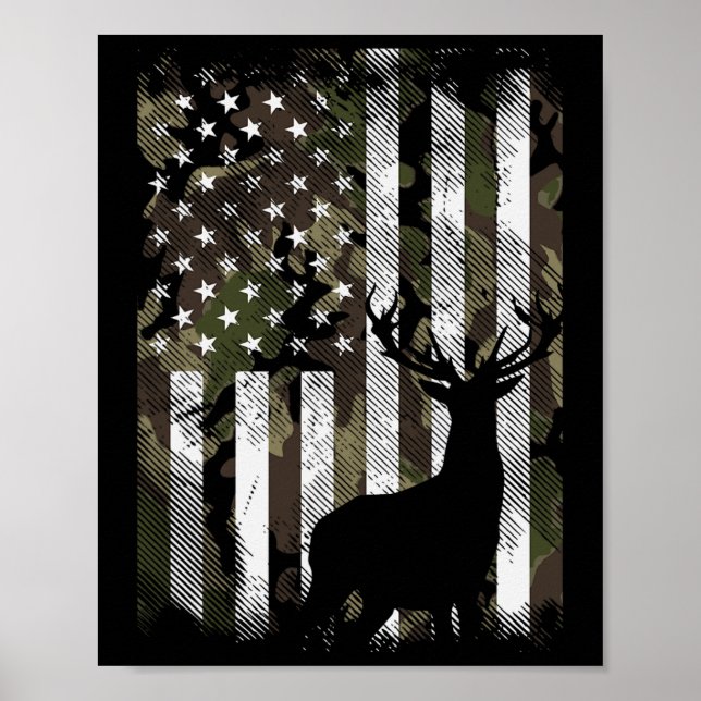 Poster Camoflage Camoflage, Deer Elk Buck, Bandeira Ameri (Frente)