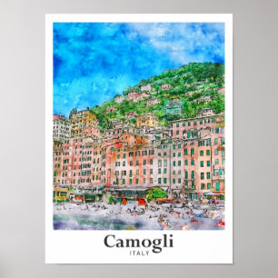 Poster Camogli Itália Viagem Watercolor